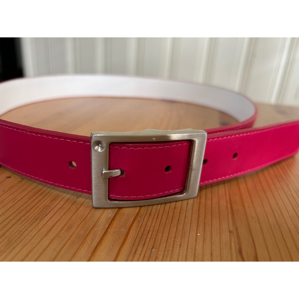 Nike Golf Reversible Belt Women M Pink White Leather Swoosh Preppy Sporty EUC